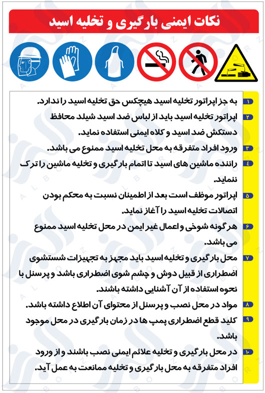 نکات ایمنی بارگیری و تخلیه اسید