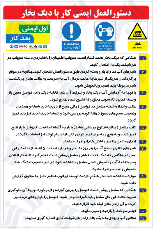 دستور العمل ایمنی کار با دیگ بخار